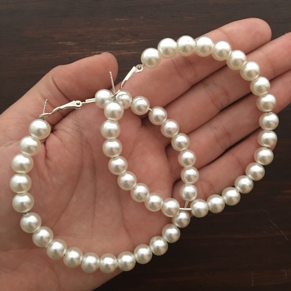 Jumbo Pearl Hoop Earrings - Picture 2 of 8